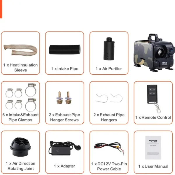 VEVOR-8KW Diesel-Lufterhitzer, 12V / 24V All-in-One Diesel-Lufterhitzer, Bluetooth APP-Steuerung, Fernbedienung und Display, CO-Alarm, schnelle Heizung, horizontale tragbare Diesel-Heizung f??r Fahrzeuge, Garage - Image 7